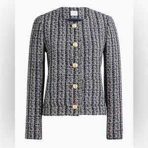 J.Crew Tweed Lady Jacket 4 Blue Gold Buttons